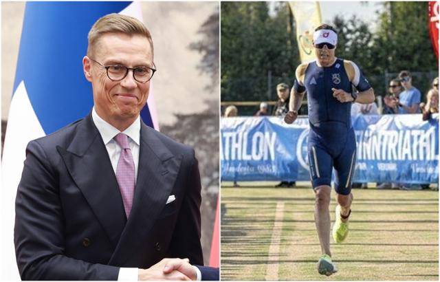 알렉산데르 스투브(왼쪽 사진) 핀란드 대통령이 11일 핀란드 요로이넨에서 열린 트라이애슬론(철인3종) 대회에 출전해 달리기를 하고 있다. 뉴시스·엑스(X) 캡처