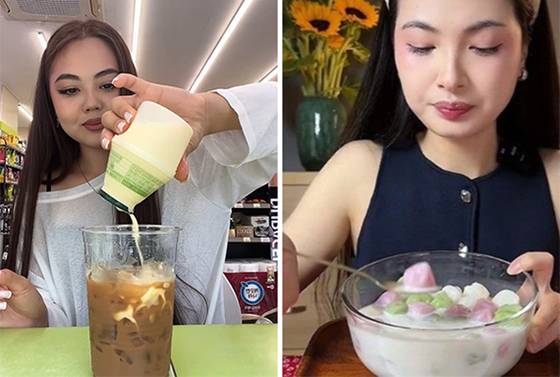 틱톡 등 SNS에선 ‘바나나맛 우유 커피’ ‘꿀떡 시리얼’ 만들기 영상이 인기를 얻고 있다. [사진 틱톡]