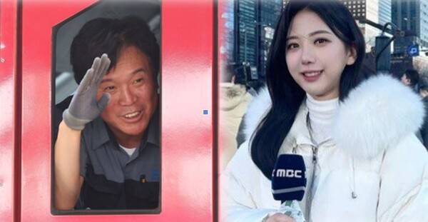 ▲지난 6월23일 김영훈 고용노동부 장관 후보자가 경북 김천역에서 ITX-마음 열차를 운행하기 위해 열차에 탑승해 배웅 나온 역무원에게 인사하는 모습과 지난해 9월15일 직장 내 괴롭힘을 호소하며 숨진 고 오요안나 MBC 기상캐스터 생전 모습.