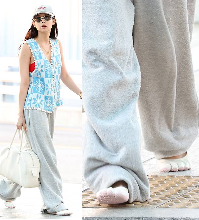 그룹 블랙핑크 제니가 지난 11일 '발가락 신발'로 공항 패션을 완성해 눈길을 끌었다.