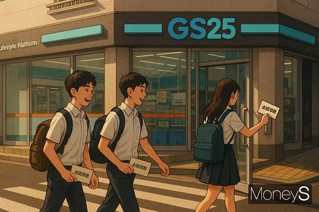 정부의 민생회복 소비쿠폰 사용처에 편의점이 포함됨에 따라 청소년들의 편의점 이용률이 증가할 것으로 관측된다. 1030세대의 주요 소비처인 올리브영, 다이소, 무신사에 사용이 제한돼 무신사 스탠다드와 K뷰티 제품이 입점된 GS25에 수혜가 따를 전망이다. /그래픽=챗GPT 생성이미지