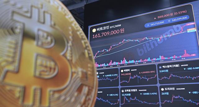 비트코인, 어디까지 갈까…  : 미국 의회에서 스테이블코인 규제 법안 등 3개의 가상자산 법안을 다루는 ‘크립토 위크’에 대한 기대감으로 비트코인, 이더리움 등 가상자산 대장주들이 연일 사상 최고가를 경신하고 있는 가운데 14일 오전 서울 강남구 빗썸라운지 전광판에 비트코인 실시간 가격이 표시되고 있다.  백동현 기자