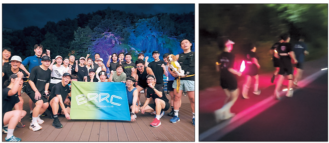 지난 3일 서울 서대문구 홍제천 일대에서 러닝순찰을 펼친 서울 러닝 순찰대(왼쪽)와 순찰하고 있는 모습 이영기 기자