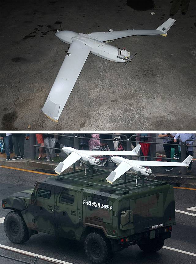 ▲ 지난해 10월 19일 북한 당 기관지 <로동신문>이 공개한 무인기 사진. 위쪽이 북한에서 공개한 평양 침투 무인기 사진이며 아래쪽이 남한에서 공개된 무인기 모습이다. ⓒ로동신문=뉴스1