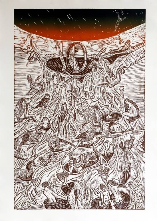 기울어진 뿌리 / Tilted Roots  1060*780mm   하네뮬레에 리노컷  2025