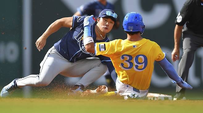▲ 13일 보스턴과 경기에서 2루 도루를 수비하는 김하성 ⓒ연합뉴스/AP