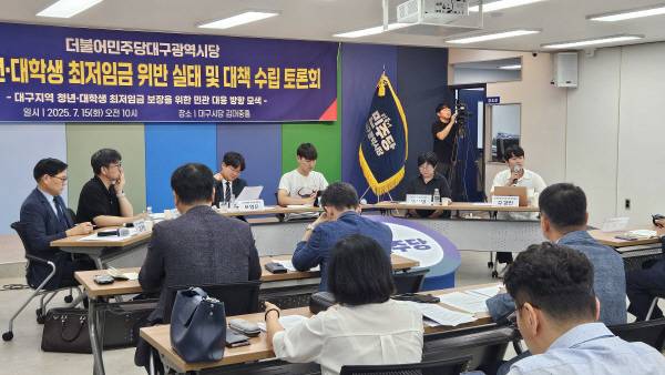 더불어민주당 대구시당에서 '청년·대학생 최저임금 위반 실태 및 대책 수립 토론회'가 진행되고 있다. 민주당 대구시당 제공