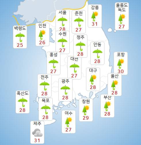 16일 낮 전국 날씨 전망