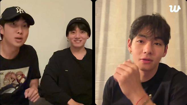 BTS RM-정국-뷔. 위버스 라이브 방송 캡쳐.