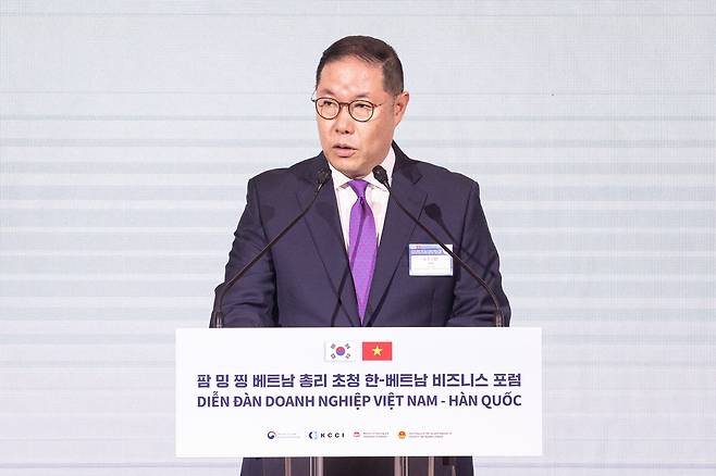 조현상 대한상의 한·베트남 경제협력위원장(효성그룹 부회장)이 지난해 7월 서울 중구 롯데호텔에서 열린 한·베트남 비즈니스 포럼에서 개회사를 하는 모습. / 뉴스1