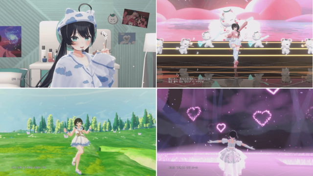 버튜버가 특히 아바타의 전신 움직임을 구현하기 위해서는 얼굴의 표정을 캡처하는 별도 장비는 물론 머리, 허리, 팔목, 발목 등에 각각 트래커를 부착해서 각 주요 부분 모션을 아바타의 동작에 반영한다. 싱글 음원 ‘I like it too’의 라이브 스트리밍 공연도 이러한 기술을 기반으로 다양한 댄스 동작과 자유로운 화면 연출이 가능했다.   [‘멜리고’ 사이트, ‘빙밍’ 유튜브 갈무리]