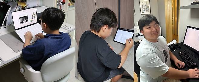 탐구활동 AI 솔루션 '과학동아AiR'를 활용해 각각 탐구, 발명, 소논문 작성으로 과학 탐구 역량을 키워 나가고 있는 구민준(정덕초 4학년), 최우진(시흥은행중 1학년), 이주안(덜위치칼리지서울영국학교 12학년) 학생들. 사진=동아사이언스 제공