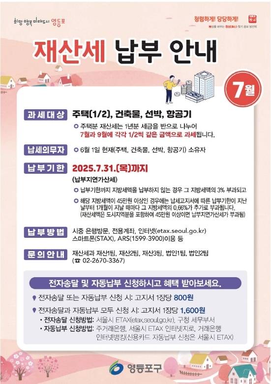 서울 영등포구의 재산세 납부안내 포스터. 영등포구청 제공