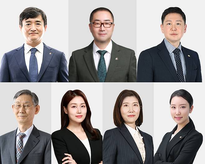 (왼쪽 위에서 시계방향으로)법무법인 대륜 이다우, 조민우, 김태환, 임주미 변호사, 곽나미 전문위원, 마민희, 강해성 변리사. 사진=대륜 제공