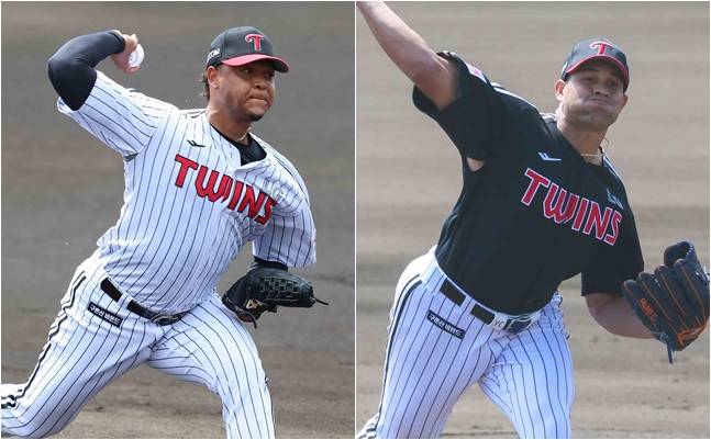 엘리에이저 에르난데스(왼쪽)와 요니 치리노스. /사진=LG 트윈스 제공