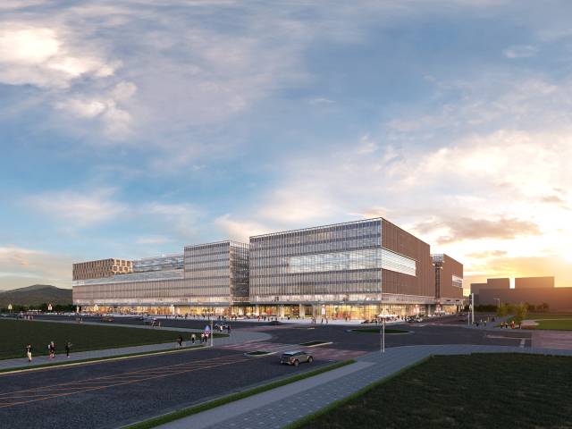 부산 강서구 명지동에 지하 2층~지상 8층, 연면적 16만 6292㎡, 지식산업센터 1128실, 근린생활시설 82실 등 부산 최대 규모로 조성되는 에코델타시티 반도아이비플래닛의 조감도. 반도건설 제공