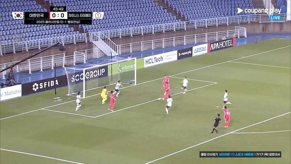 후반 시작 50초만에 완벽한 기회를 놓치는 정다빈. ⓒ쿠팡 플레이