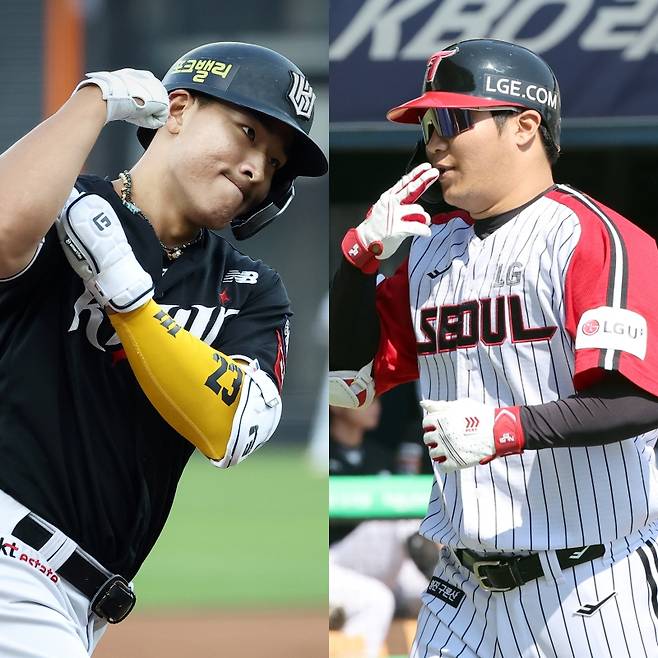 KT 안현민(왼쪽)과 LG 문보경. 사진=IS 포토, KT 제공