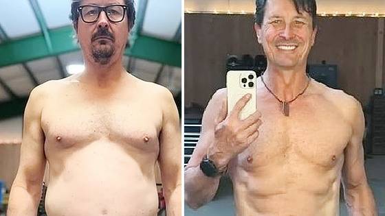 코디 크론(56)의 생성형 인공지능(AI) 챗GPT 활용 다이어트 전후 모습. 사진 유튜브 캡처