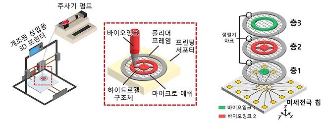 적층형 바이오프린팅 기술과 미세전극 칩의 통합 과정.[KAIST 제공]