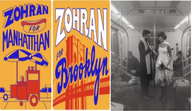 이게 마 뉴요커다! 를 외치고 있는 듯한 그의 홍보물과 웨딩사진. 일러스트레이터이나 애니메이터인 그의 아내와 역시 뉴욕 상징 중 하나인 지하철에서 사진을 찍었다. SNS 캡처