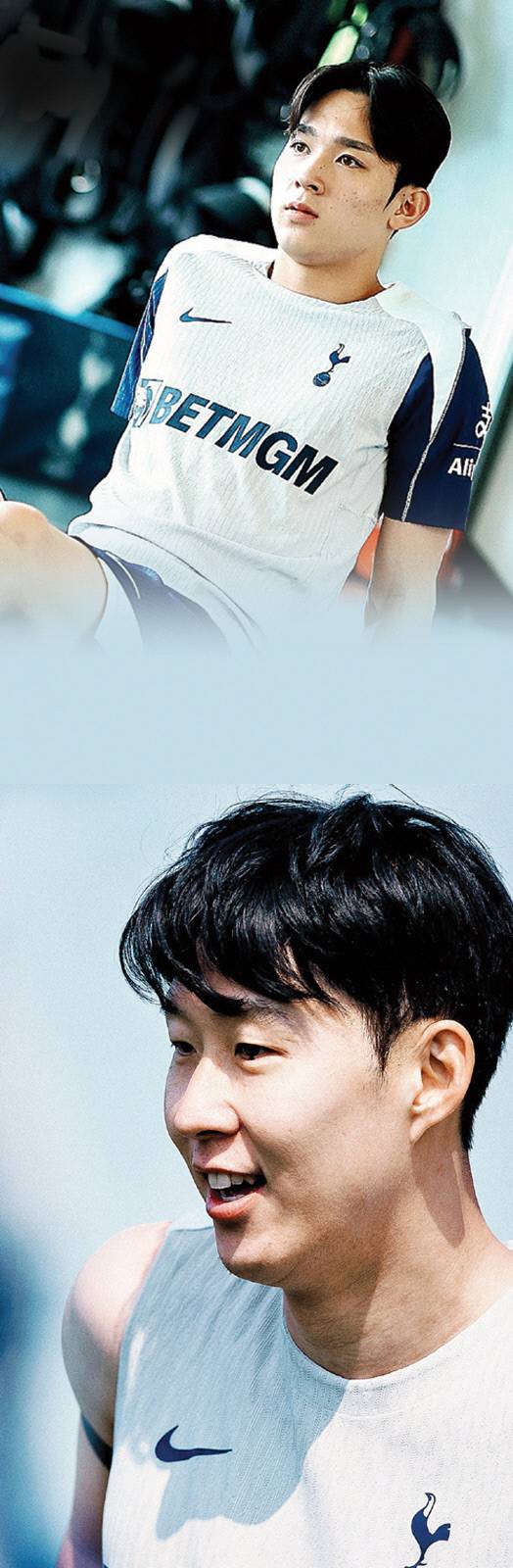 토트넘 프리시즌 훈련에 합류한 양민혁과 손흥민(아래). 토트넘 페이스북 캡처