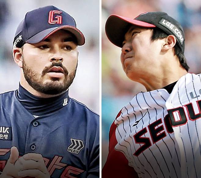 롯데 감보아(왼쪽), LG 손주영. 롯데 자이언츠·LG 트윈스 제공
