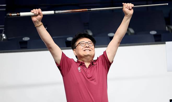 우승의 기쁨을 세리머니로 표현한 김무순 [PBA 제공. 재판매 및 DB 금지]