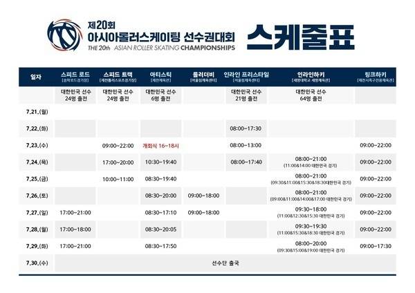 제20회 아시아롤러스케이팅 선수권대회 스케줄표 [제천시 제공. 재판매 및 DB 금지]
