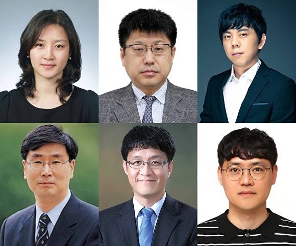 왼쪽 위 시계 방향으로 김미옥 교수, 노상철 교수, 송영석 교수, 한규동 교수, 최종무 교수, 지성철 교수. [사진=단국대]