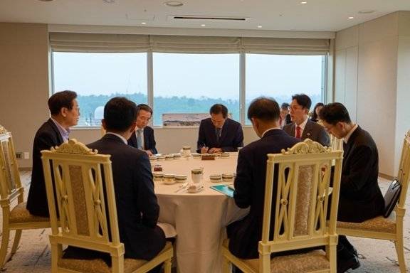 이재명 대통령이 7월 7일 서울 용산 대통령실 청사에서 김민석 국무총리와 주례 보고 회동을 하고 있다.&nbsp;대통령실&nbsp;