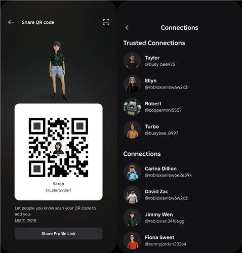QR 코드로 '신뢰할 수 있는 인맥' 추가하는 모습 [로블록스 제공. 재판매 및 DB 금지]