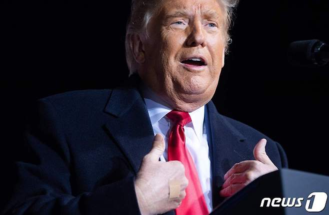 도널드 트럼프 미국 대통령이 13일(현지시간) 펜실베이니아주 존스타운 공항에서 열린 선거집회서 연설을 하고 있다. ⓒ AFP=뉴스1 ⓒ News1 우동명 기자