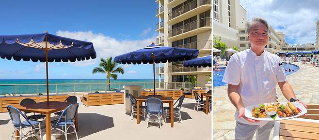 와이키키 해변 전망의 보이저47 라운지와 푸푸 플래터. 사진제공|팜투어