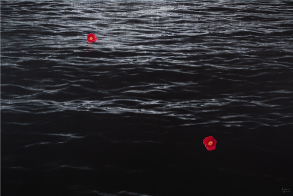 정평한 作 물이되어3, 2025, 흑칠판 위에 오일파스텔·아크릴, 180x120cm /정평한 제공