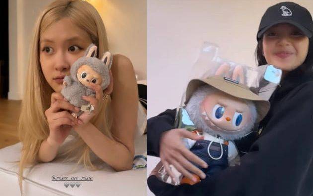 '라부부'와 함께 찍은 사진을 사회관계망서비스(SNS)에 올린 블랙핑크 로제, 리사. 로제, 리사 SNS 캡처
