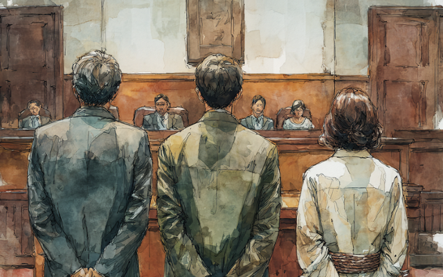 세 남매는 1967년 별안간 간첩 혐의를 받고 법정에 섰다. 이 그림은 인공지능이 그렸다. 일러스트=김혜영 기자·미드저니