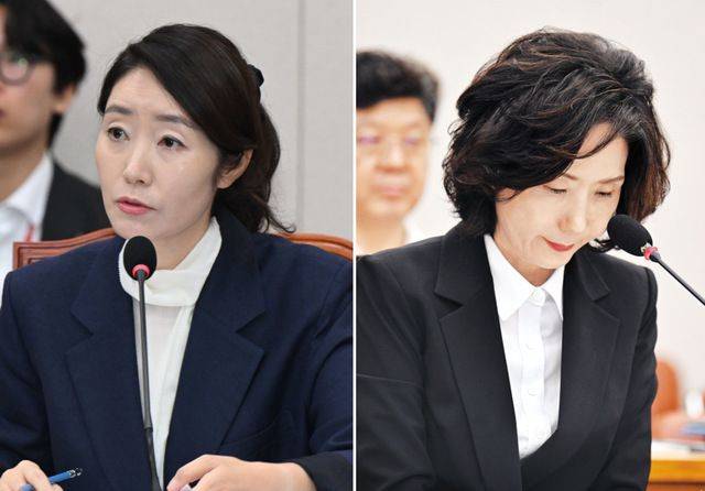 강선우 여성가족부 장관 후보자(왼쪽)와 이진숙 부총리 겸 교육부 장관 후보자. 최현규 기자