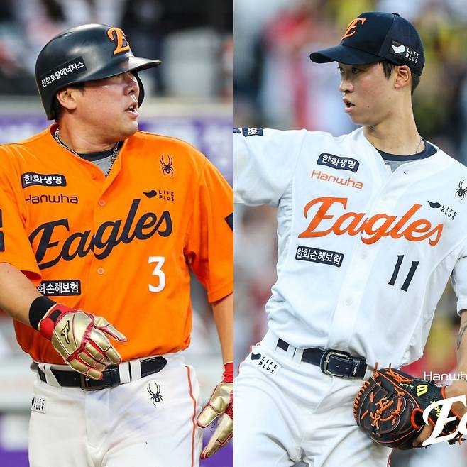 안치홍(왼쪽)과 엄상백. /사진=한화 이글스 제공