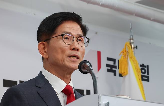 김문수 전 국민의힘 대선후보가 20일 서울 여의도 당사에서 당 대표 출마선언을 하고 있다. ⓒ연합뉴스