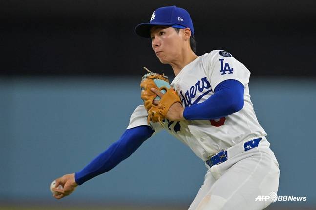 19일 밀워키전에서 수비를 하고 있는 김혜성의 모습. /AFPBBNews=뉴스1