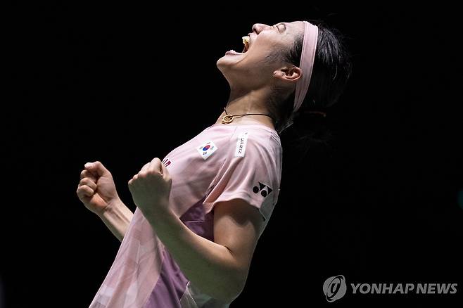 왕즈이를 따돌리고 우승한 안세영의 포효  [AFP=연합뉴스]