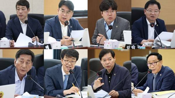 사진 왼쪽 위부터 이용창 위원장, 조현영·정종혁 부의원장, 김종배 의원, 이봉락 의원, 이오상 의원, 임지훈 의원, 한민수 의원.