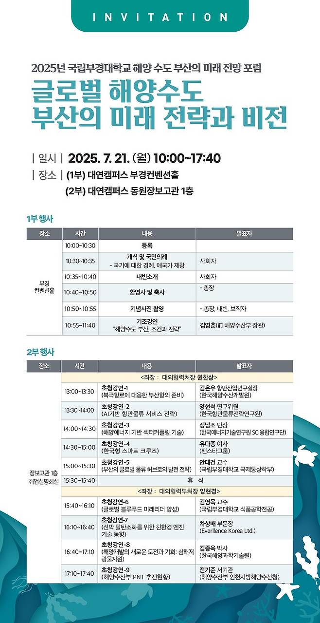 국립부경대 글로벌 해양수도 부산의 미래 전망 포럼 팜플릿.