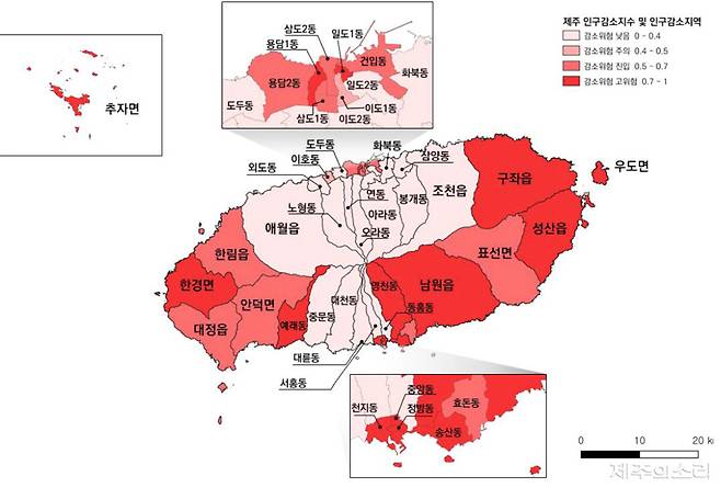 용역진의 제주도내 인규 감소 우려 평가 자료. /&nbsp;동부권 민속오일시장 조성을 위한 타당성 검토 용역 갈무리.