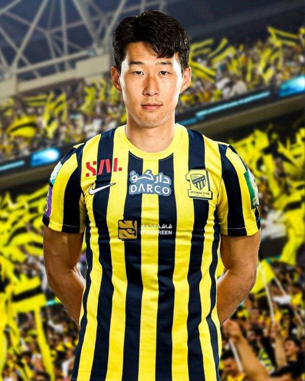 손흥민과 알이티하드 유니폼 합성 사진.