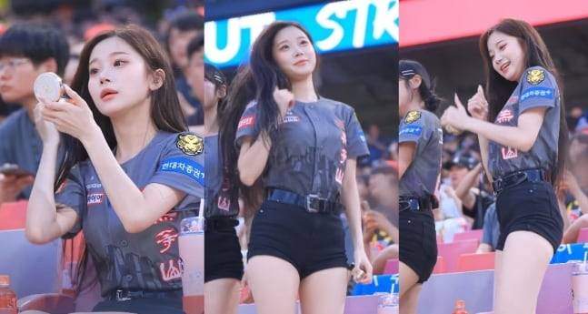 치어리더 이주은이 '삐끼삐끼 춤'을 선보이고 있다./뉴스1