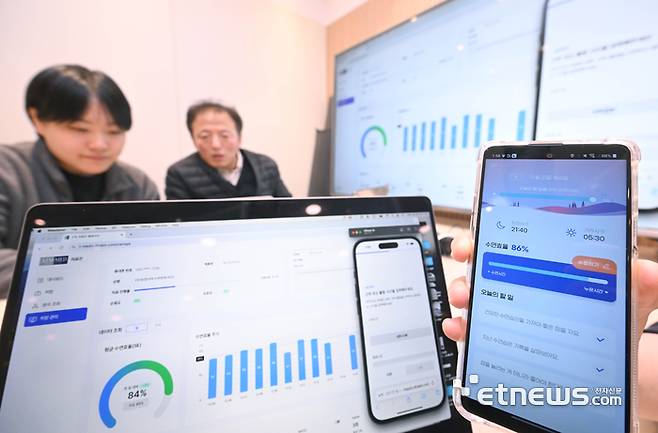 서울 강남구 에임메드에서 직원들이 디지털치료제 솜즈 최종테스트를 하고 있다.  박지호기자 jihopress@etnews.com