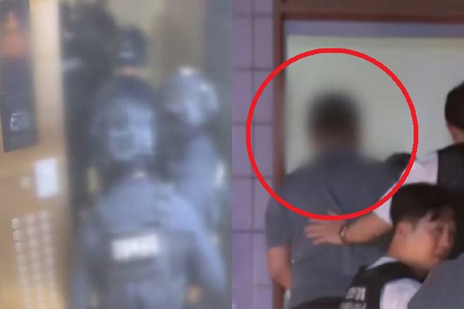 지난 20일 총격 살해 신고를 받은 경찰특공대가&nbsp;인천 연수구 송도국제도시 한 아파트에 출동한 모습. 오른쪽은 검거된 60대 남성 피의자. JTBC 보도화면 캡처