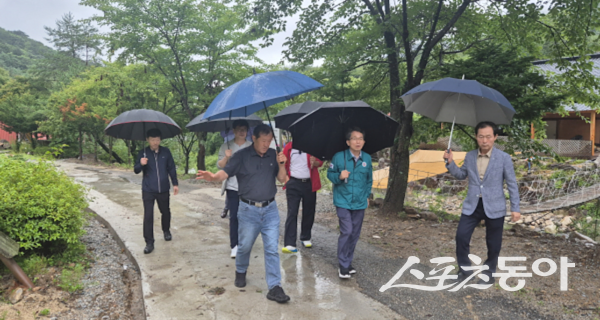 유정근 영주시장 대행이 부석면 야영시설에서 관계자를 대동해 집중 점검을 실시하고 있다.&nbsp;사진제공ㅣ영주시